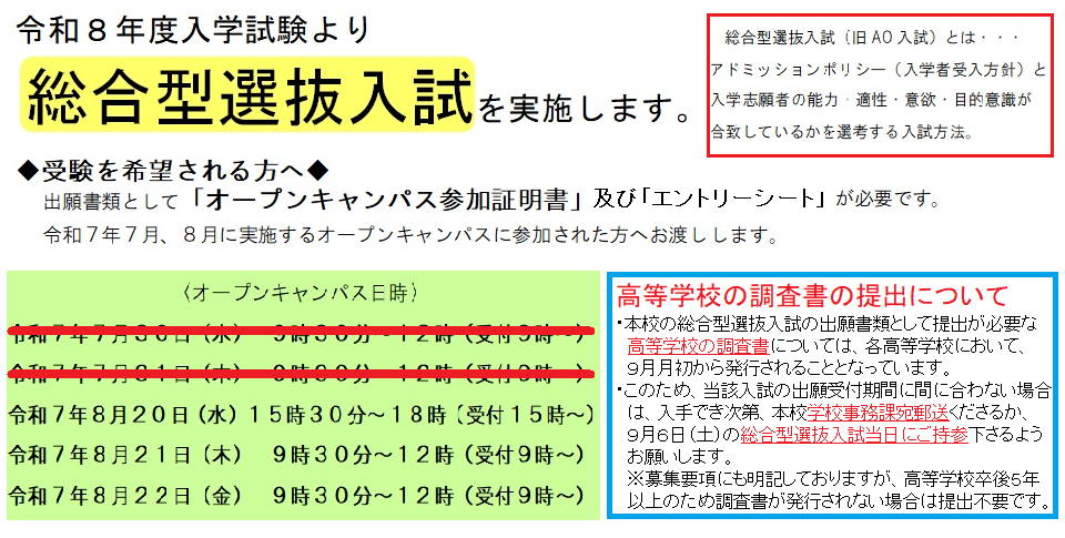 総合型選抜入試について